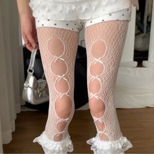 Shibuya Lace Bow Hollow Mesh Socks
